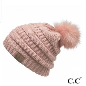 C.C.Beanie with Matching Pompom Indi Pink